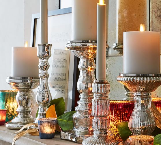 Jewel Tone Mercury Glass Candle Holders Multi Pottery Barn