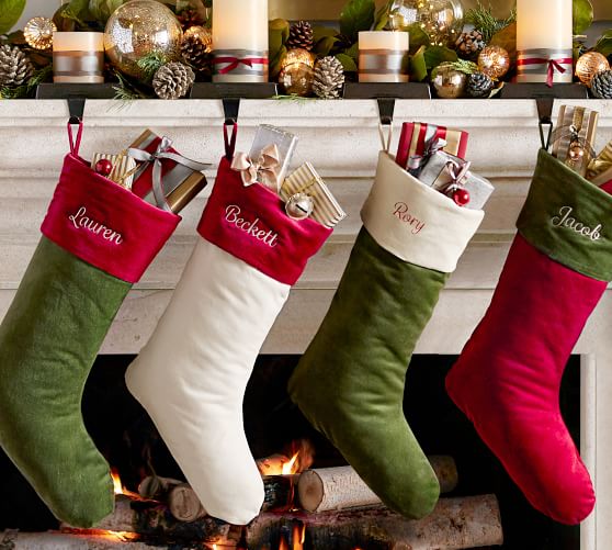 Personalized Classic Velvet Stockings Green With Red Cuff