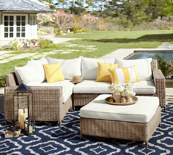 Torrey All Weather Wicker Sectional Ottoman Natural Pottery Barn