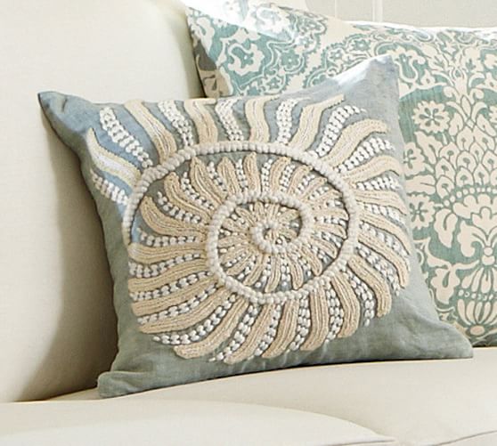 Blue Nautilus Embroidered Decorative Pillow Cover Pottery Barn