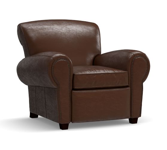 Manhattan Leather Recliner With Nailheads Pottery Barn