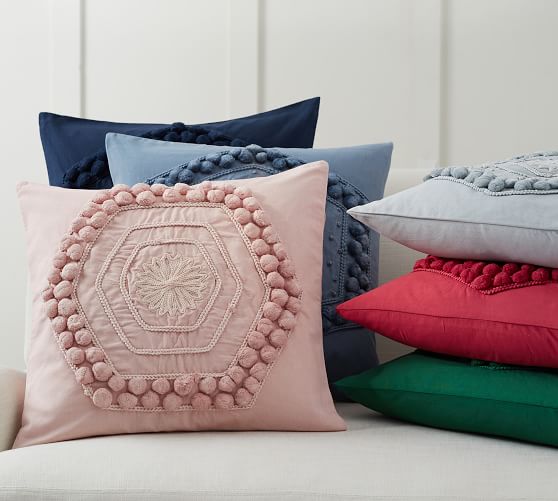 Pom Embroidered Decorative Pillow Cover Pottery Barn Pom Embroidered Decorative Pillow