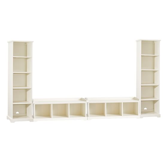 Samantha 4 Piece Bench Bookcase Entryway Set Antique White