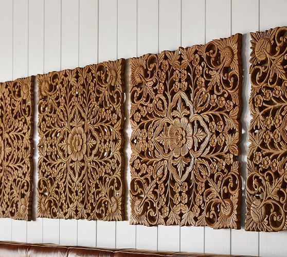 Ornate Carved Wood Panel Wall Art - Set of 4 | Wall Decor | Pottery Barn
