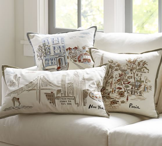 Paris Embroidered Decorative Pillow Cover Pottery Barn
