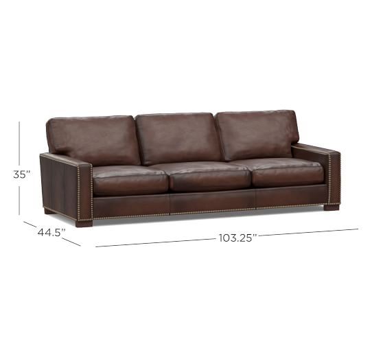Turner Square Arm Leather Sofa With Nailheads Pottery Barn Turner Square Arm Leather Sofa With