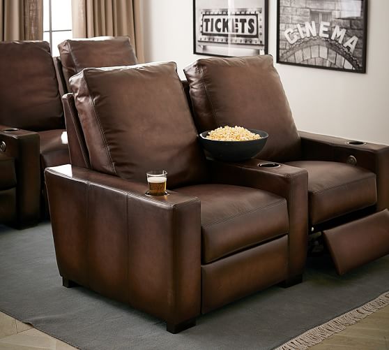 Turner Square Leather Home Theater Chairs Row Of 2 Pottery Barn
