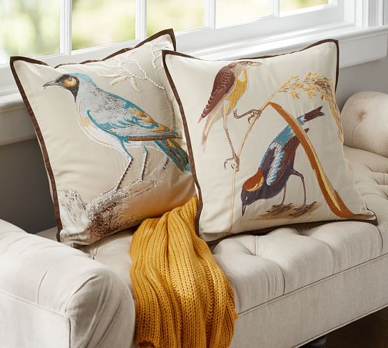 Scientific Bird Embroidered Decorative Pillow Covers Pottery Barn