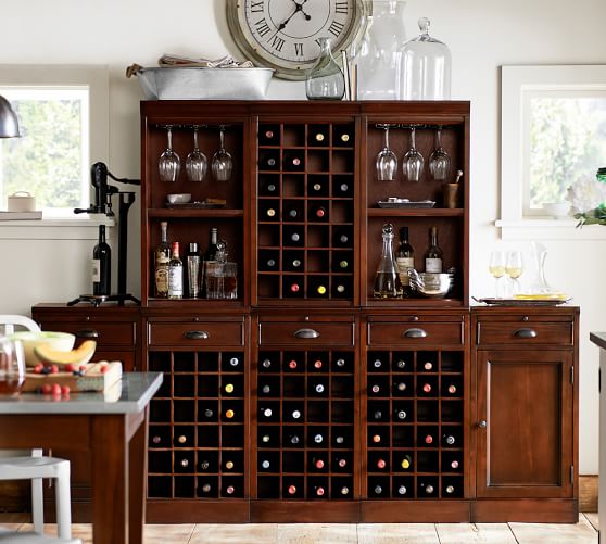 Modular Bar Cabinet With 1 Wine Hutch 2 Open Hutch Pottery Barn