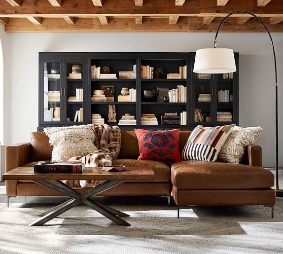 Jake Leather Sofa With Chaise Sectional Pottery Barn