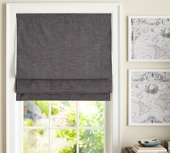 Emery Linen Cotton Cordless Roman Shade Charcoal Pottery Barn
