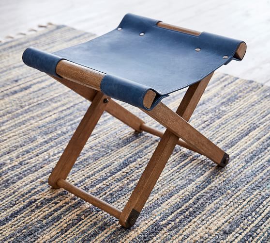 Torrance Folding Leather Stool Pottery Barn