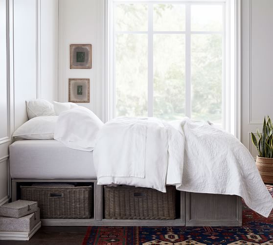 Stratton Storage Platform Bed With Baskets Wooden Beds Pottery