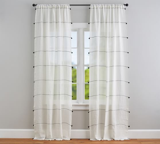Striped Linen Sheer Curtain With Tassels Ivory Pottery Barn