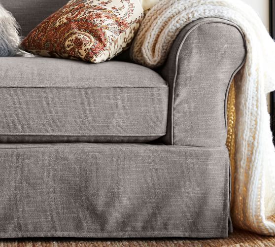 Pb Comfort Roll Arm Slipcovered 3 Piece Sectional With Wedge