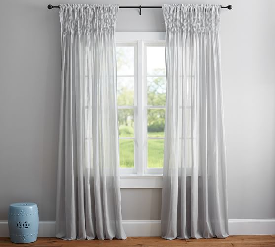 Smocked Sheer Curtain Gray Pottery Barn