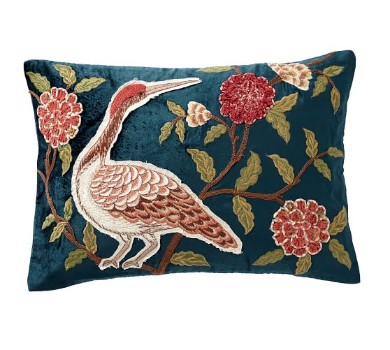 Clifton Bird Embroidered Lumbar Decorative Pillow Cover Pottery Barn