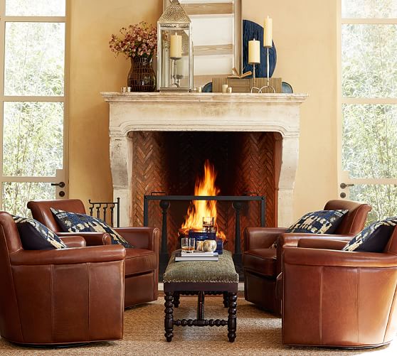 Irving Leather Swivel Armchair Polyester Wred Cushions Bourbon Irving Leather Swivel Armchair Polyester Wred Cushions Bourbon