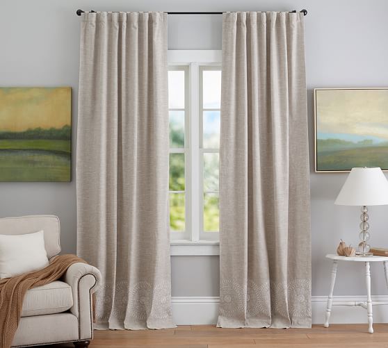 Nora Embroidered Medallion Border Curtain Pottery Barn