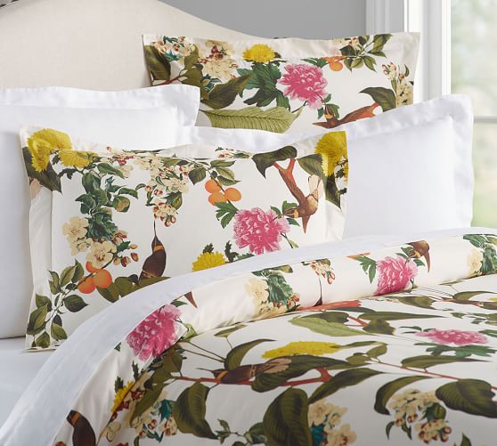 Ashley Bird Print Organic Patterned Duvet Cover Sham Pottery Barn