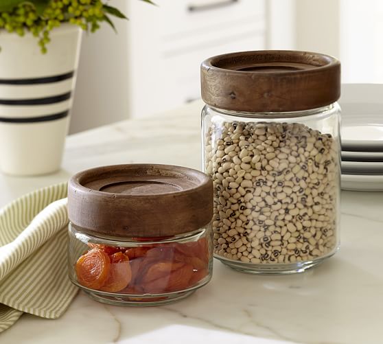 Paddle Wood Glass Food Canisters Kitchen Accessories Pottery