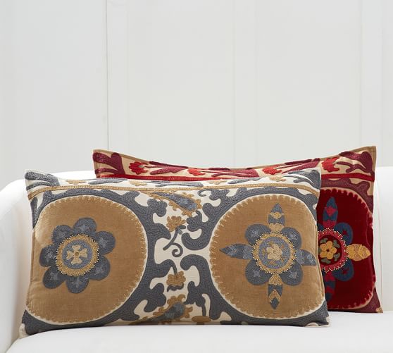 Suzani Applique Embroidered Lumbar Decorative Pillow Cover