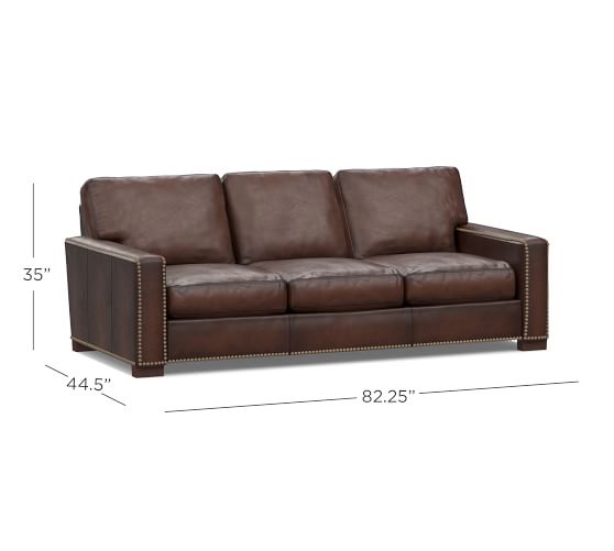 Turner Square Arm Leather Sleeper Sofa With Nailheads Turner Square Arm Leather Sleeper Sofa With Nailheads