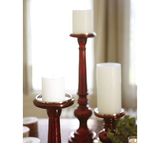 Red Mercury Glass Pillar Holders Candle Holder Pottery Barn