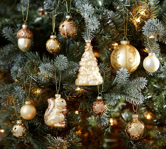 Gold Assorted Glass Christmas Ornaments Set Of 20 Pottery Barn