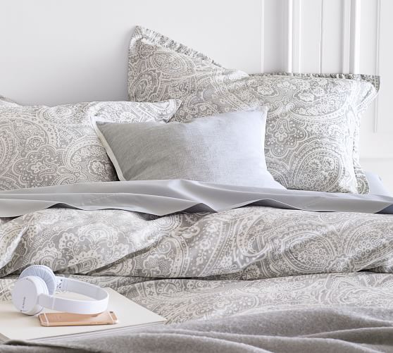 Gray Vanessa Printed Tencel Patterned Duvet Cover Sham