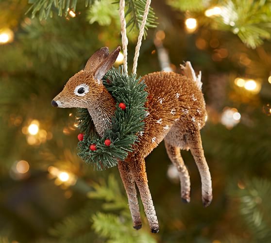 Bottlebrush Deer With Wreath Christmas Ornament Pottery Barn