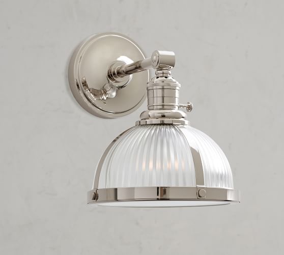 Pb Classic Industrial Straight Arm Sconce Ribbed Glass Pottery