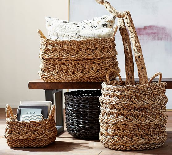 Black Banana Leaf Storage Basket Pottery Barn