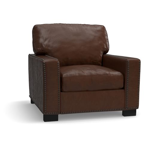 Turner Square Arm Leather Armchair With Nailheads Pottery Barn