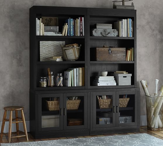 Reynolds Open Bookcase With Glass Door Cabinets Pottery Barn
