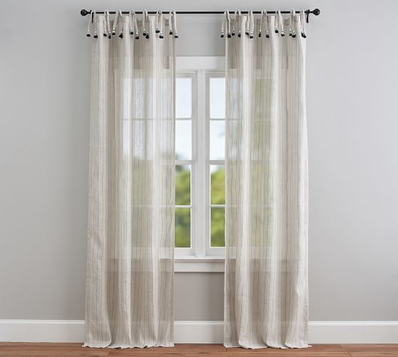 Striped Linen Tie Top Tassel Sheer Curtain Flax Pottery Barn