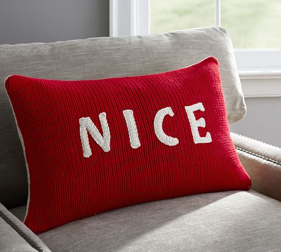 Naughty Or Nice Reversible Knit Lumbar Decorative Pillow Cover