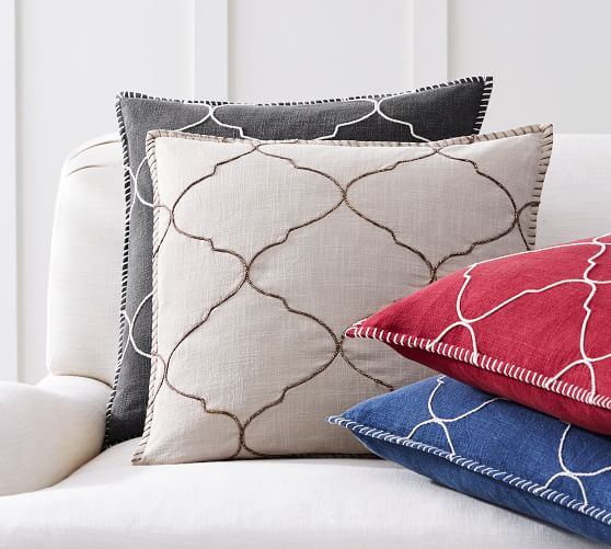 Tile Embroidered Decorative Pillow Cover Pottery Barn