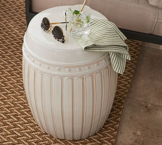 Reeded Ceramic Outdoor Side Table Pottery Barn
