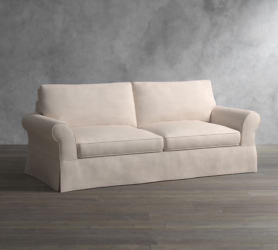 Pb Comfort Roll Arm Slipcovered Sleeper Sofa With Memory Foam Mattress