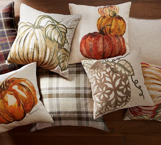 Velvet Pumpkin Applique Decorative Pillow Cover Pottery Barn