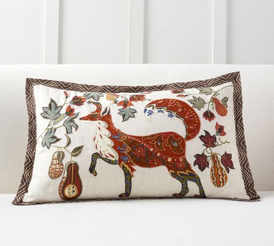 Fox Embroidered Lumbar Pillow Cover Pottery Barn