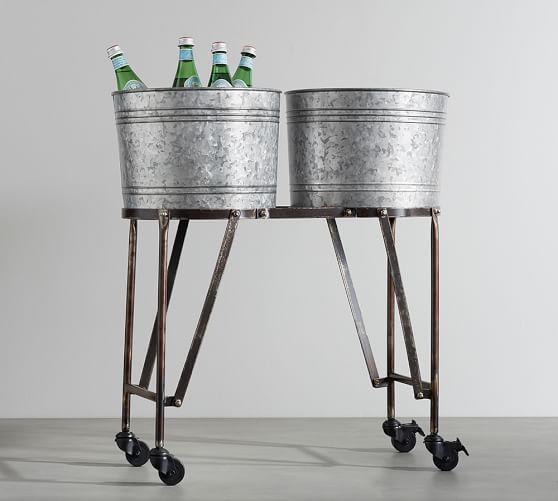 Galvanized Metal Double Drink Cooler With Rolling Stand