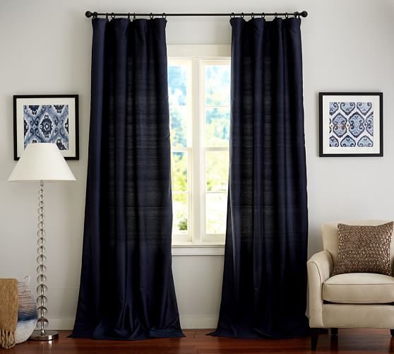 Dupioni Silk Pole Pocket Curtain Navy Pottery Barn