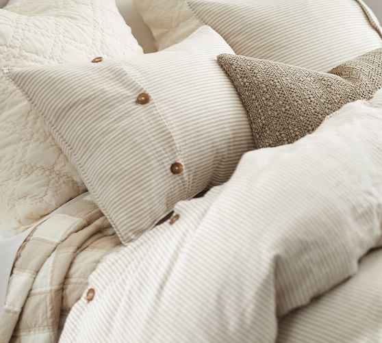 Gray Wheaton Stripe Cotton Patterned Duvet Cover Sham Pottery Barn