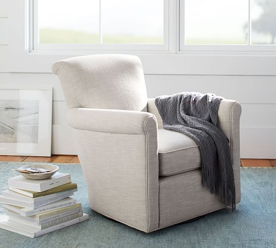 Irving Roll Arm Upholstered Swivel Armchair Pottery Barn
