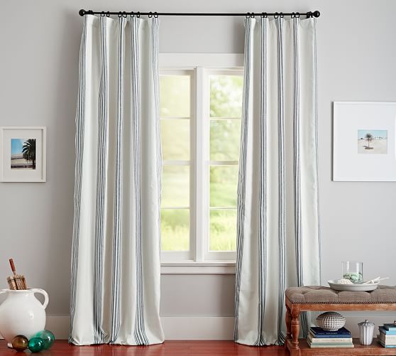 Riviera Stripe Blackout Curtain Charcoal Pottery Barn