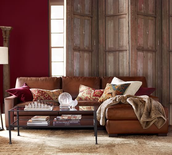 Turner Square Arm Leather Sofa With Chaise Sectional Turner Square Arm Leather Sofa With Chaise Sectional