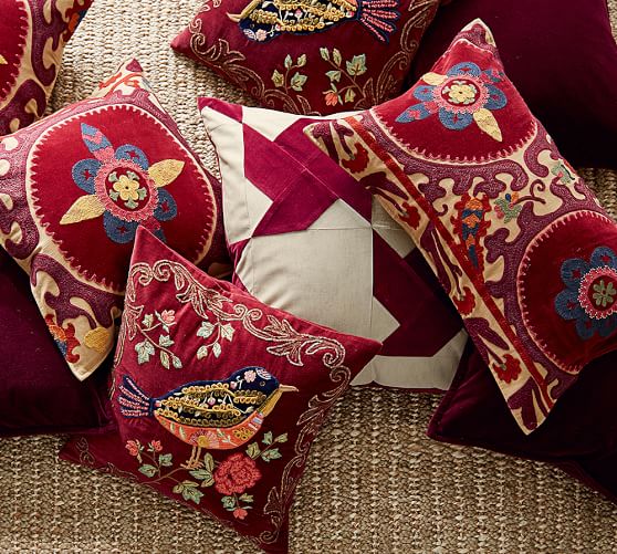 Bianca Bird Embellished Applique Decorative Pillow Cover Pottery