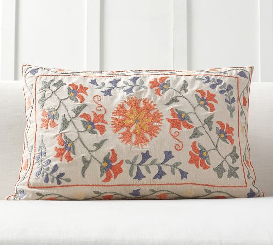 Jasper Embroidered Lumbar Pillow Cover Pottery Barn